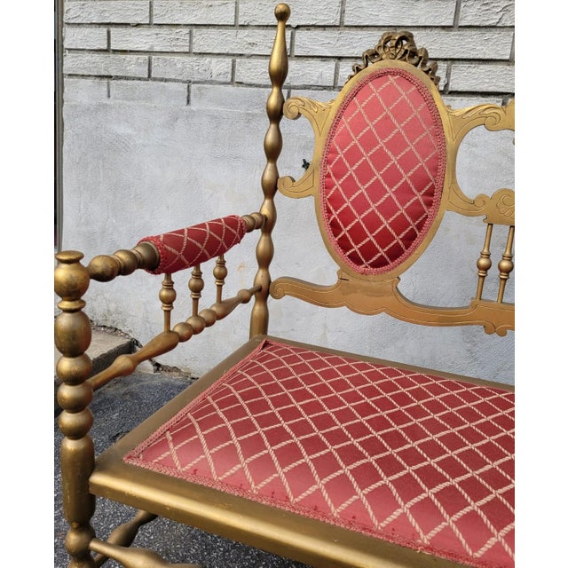 Textile Mid 20th Century Antique Victorian Gilded Window Bench, Loveseat, New Upholstery For Sale - Image 7 of 12