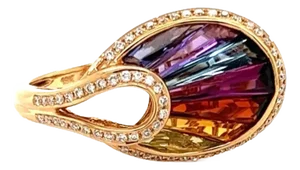 Bellarri Diamond Multicolor Gems 18k Rose Gold Cocktail Ring, Size 7