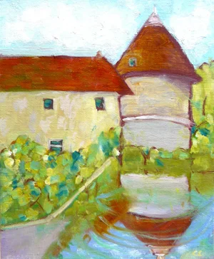 "French Country Chateau" Impressionist Style Oil Painting