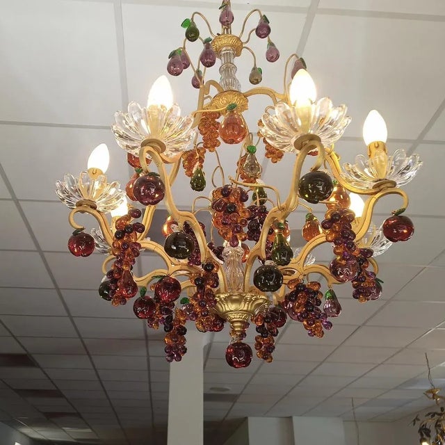 Metal Chandelier 8 Lights with Glass Fruits For Sale - Image 7 of 8