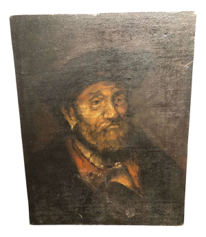 Expressive Tronie of a Bearded Man in a Hat, Oil on Wooden Panel, Late 20th Century