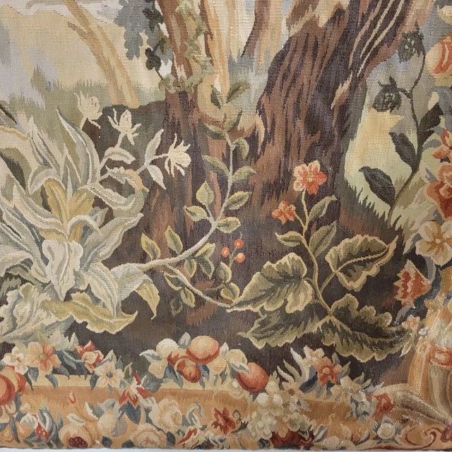 French Verdure-Style Aubusson Tapestry “Bird in Tree”, 50” X 60” For Sale - Image 9 of 11