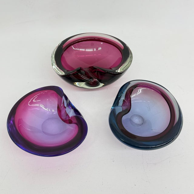 Pink Pink Sommerso Murano Glass Bowls, 1970s, Set of 3 For Sale - Image 8 of 18