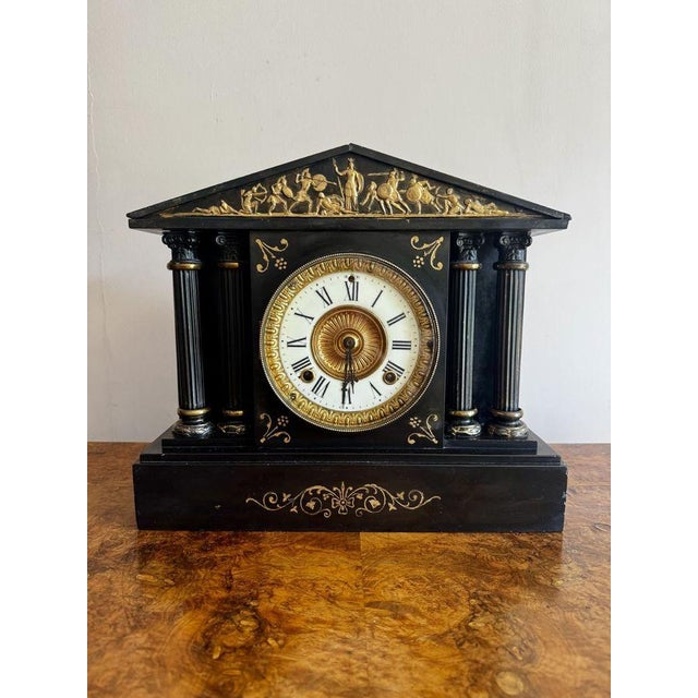 Glass Antique Marble Mantle Clock, 1860 For Sale - Image 7 of 7