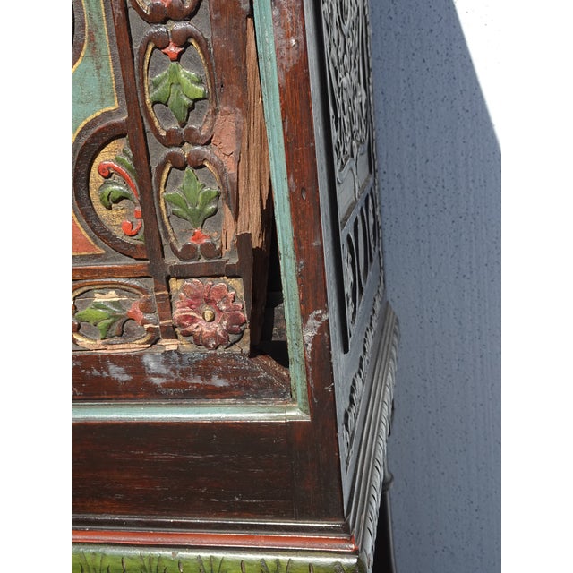 Antique Spanish Style Carved Vargueno Bargueno Drop Front Secretary Desk Cabinet For Sale - Image 10 of 18