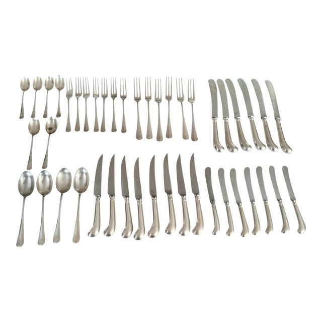 Vintage Cooper Bros England Queen Anne Pistol Handle Silverplate Flatware Service Set 44 PCS For Sale