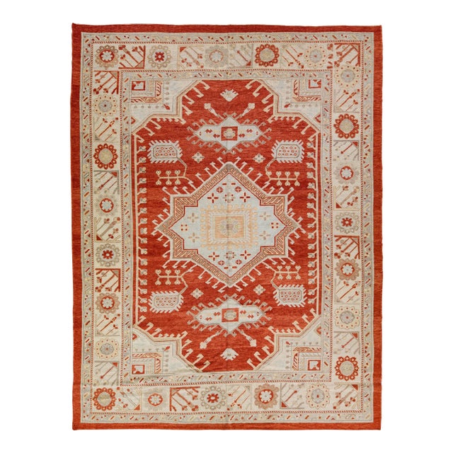 Modern Oushak Handmade Designed Wool Rug With a Terracotta Orange Color For Sale