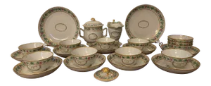 Antique 1790 Chinese Export Pink, Green and Gilt Hand Painted Monogrammed Tea Service - 25 Piece Set