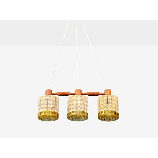 1950s 1950s Swedish Modern, Three Light Pendant Light, Teak, Glass, Sweden For Sale - Image 5 of 11