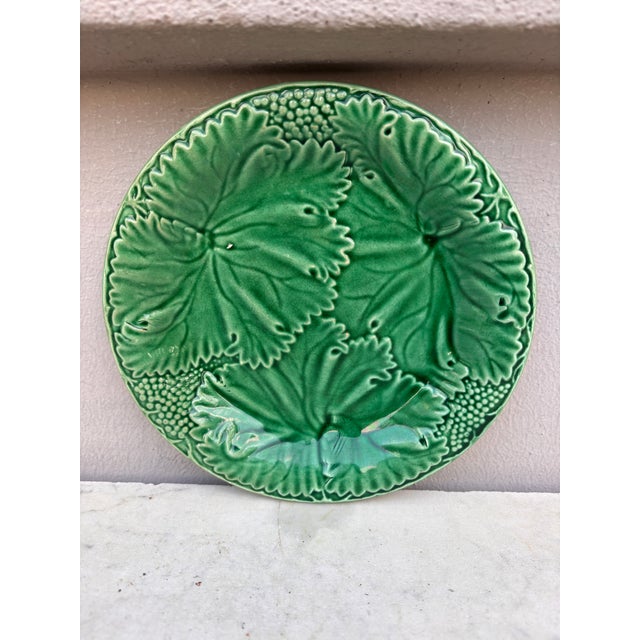 French Country French Green Majolica Leaves Plate Salins, Circa 1890 For Sale - Image 3 of 4