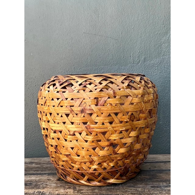 Late 20th Century Vintage Japanese Ikebana Woven Rattan Basket For Sale - Image 5 of 12
