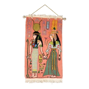 Vintage Egyptian Revival Handwoven Wool Pictorial Carpet Rug Tapestry Wall Hanging Colorful