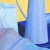 Acrylic painting on canvas paper still life of various objects in serene shades of blue against a buttery yellow backdrop...