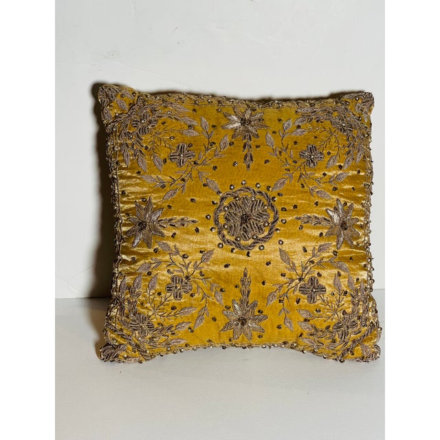 Gorgeous Matakesh gold thread embroidered pillow .