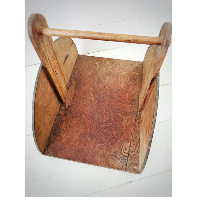 Vintage Handmade Wood & Hammered Copper Firewood Holder With Fish Motif | Rustic Cabin Lodge Log Carrier / Magazine Rack For Sale - Image 4 of 12