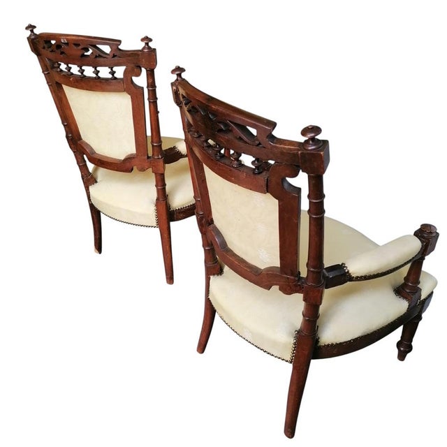 Empire Style Damask Armchairs, 1890s, Set of 2 For Sale - Image 6 of 13