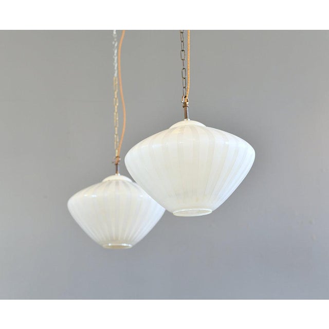 Candy Striped Opaline Pendant Lights by Schaco, 1930s, Set of 2 For Sale - Image 6 of 11