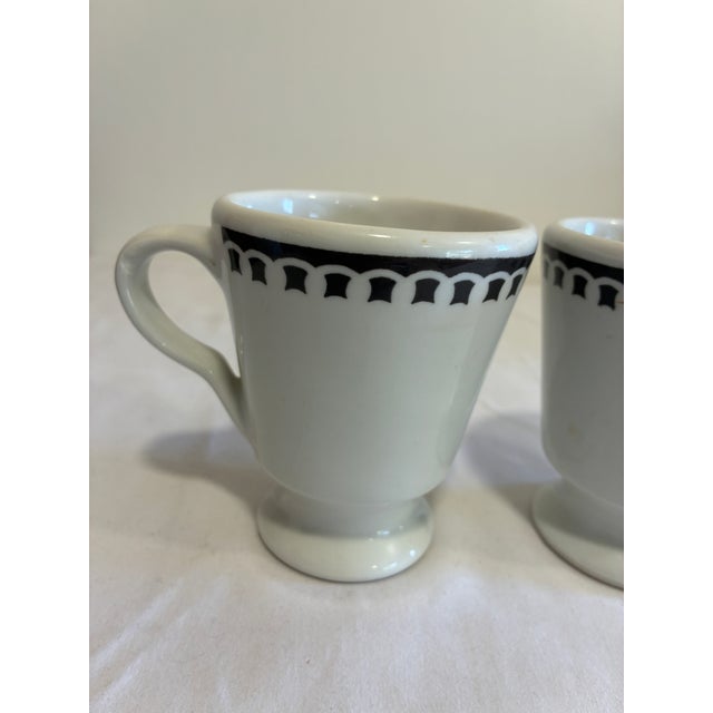 Mid 20th Century Vintage Sterling Vitrified China Black Rimmed Pedestal Mugs, Set of 2, Restaurant Ware For Sale - Image 5 of 12