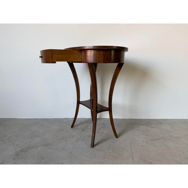 Vintage Italian Walnut Oval Side Table / Nightstand With Drawer For Sale - Image 9 of 12