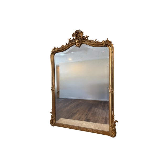 French 19th-Century French Louis XV Giltwood and Beveled Mirror For Sale - Image 3 of 6