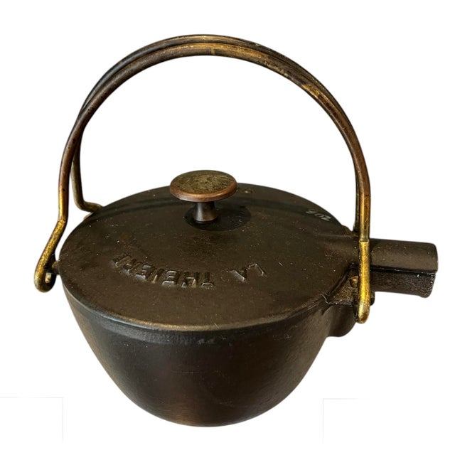 Black Vintage Staub "La Théiére" French Cast Iron Teapot With Brass Handles For Sale - Image 8 of 10
