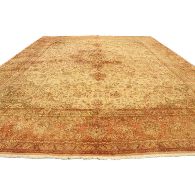 Rustic Vintage Persian Tabriz Rug - 09'08 X 12'07 For Sale - Image 3 of 9