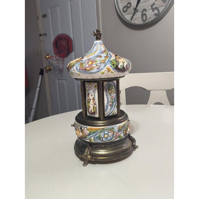Cream Reuge Capodimonte Porcelain Musical Carousal For Sale - Image 8 of 15