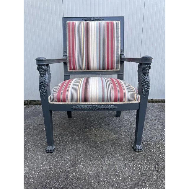 Armchair in Gray Lacquered Wood and Striped Rubelli Fabric For Sale - Image 11 of 11