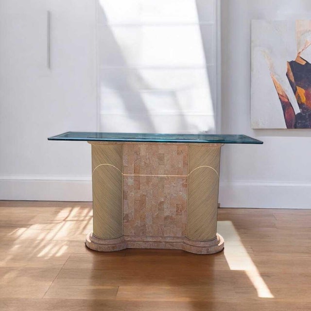 Postmodern Tessellated Stone and Glass Console Table, 1980s, Marble For Sale In Los Angeles - Image 6 of 18