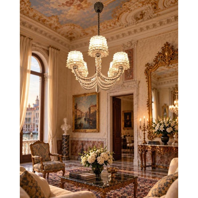 Mid-Century Italian Rostrato Murano Glass Chandelier from Ercole Barovier, 1940s For Sale - Image 8 of 13