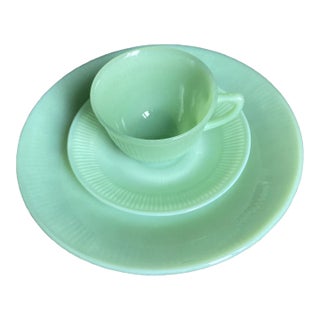 1940s FireKing Jadeite 3 Piece Place Settings- Jane Ray Pattern For Sale