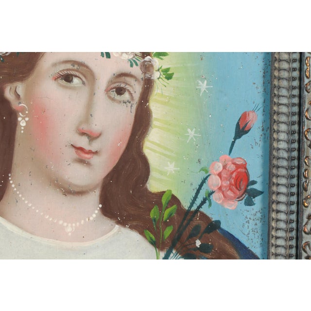 Our Lady of the Dove, Oil on Tin, 19th Century For Sale In San Antonio - Image 6 of 15
