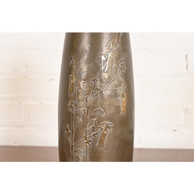 Metal Silver Crest Arts & Crafts Sterling Silver on Bronze Tall Vase For Sale - Image 7 of 12