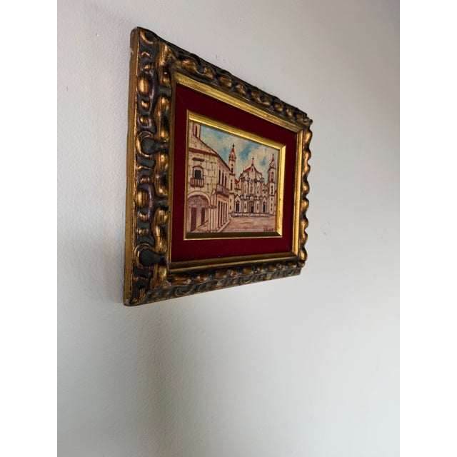 1960's Villiers Cathedral De La Habana Cuba Impressionist Oil on Masonite Board - Framed For Sale - Image 4 of 12