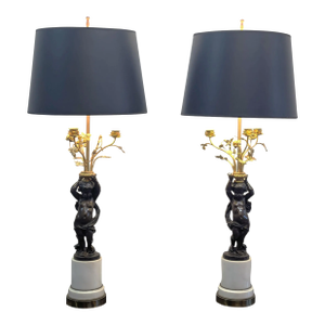 French 19th Century Bronze Putti Candelabra Lamps