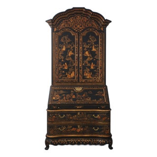 Chinoiserie Decorated 2 Piece Secretary Desk W. Fitted Interior For Sale