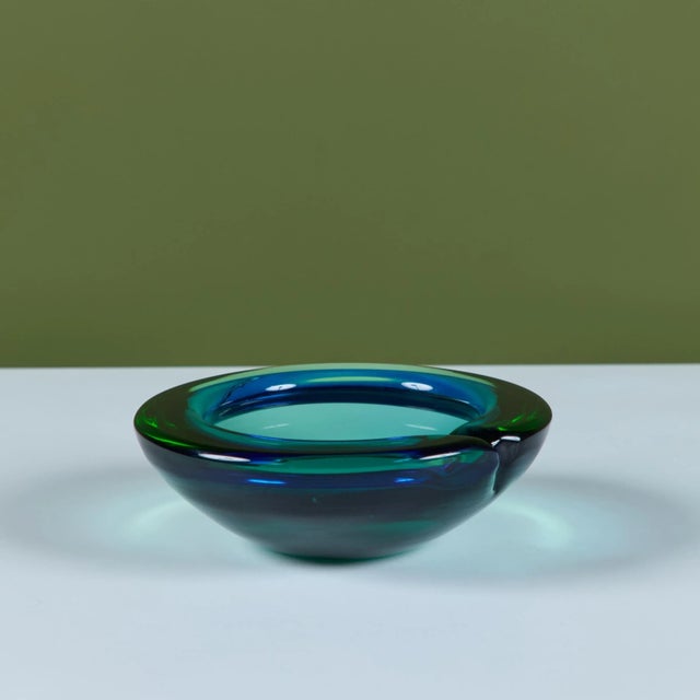 Murano Glass Green and Blue Bowl Ashtray For Sale - Image 9 of 12