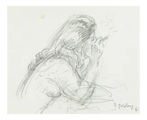 Smoker - Original Pencil Drawing by S. Goldberg - Mid 20th Century Mid 20th Century