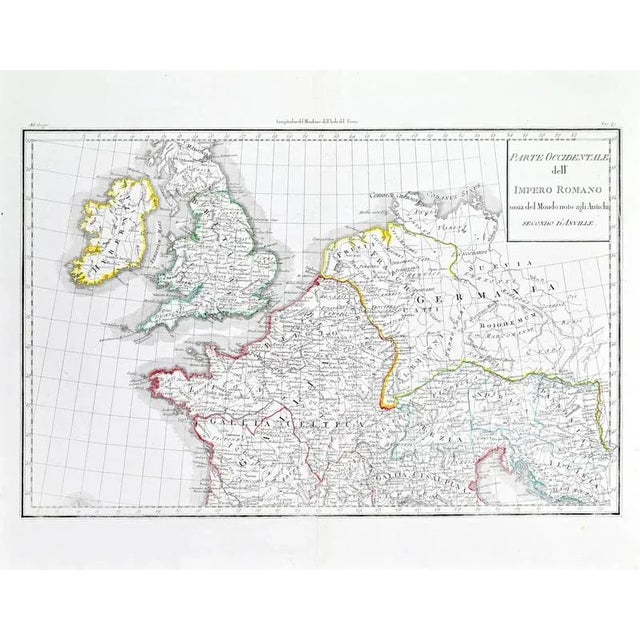 Hand-colored etching realized after Jean-Baptiste Bourguignon D'Anville in 1820. Table from "Nuovo Atlante di Geografia...