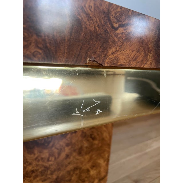1970s Burlwood Veneer and Brass Coffee Table in the Style of Milo Baughman For Sale - Image 9 of 12