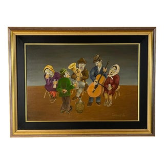 Oto Dobovišek, Rural Feast, 1973, Oil on Board, Framed For Sale