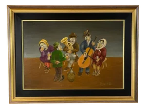 Oto Dobovišek, Rural Feast, 1973, Oil on Board, Framed