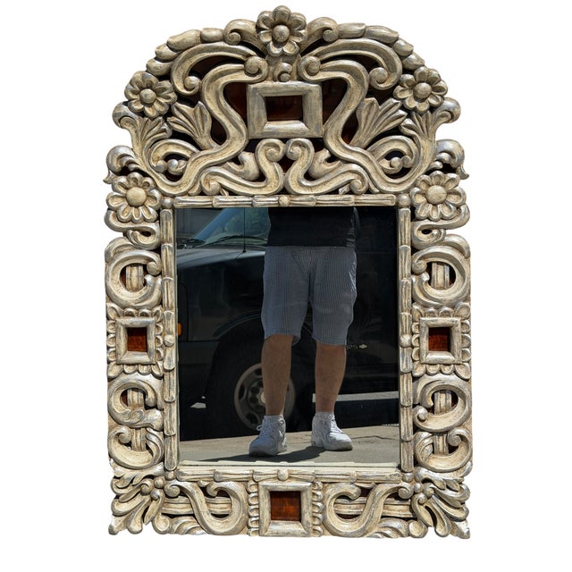 18c Style Silver Giltwood & Faux Tortoise Shell Portuguese Mirror For Sale - Image 4 of 4