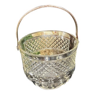 Vintage Detailed Glass Champagne Bucket/ Ice Bucket With Silver Tongs For Sale