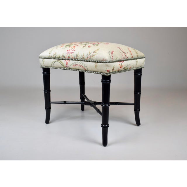 1970s Faux Bamboo Ottoman Bench Stool New Floral Upholstery For Sale - Image 5 of 10
