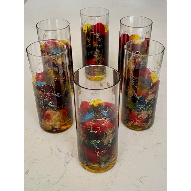 Glass Vintage Curtea Sticlarului Hand Blown Painted Highball Glasses - Set of 6 For Sale - Image 7 of 10