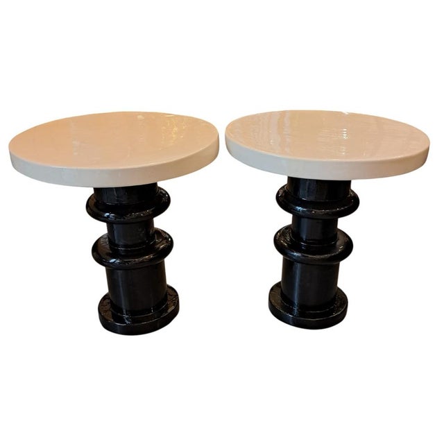 Postmodern Black and White Ceramic Tables, 1980s, Set of 2 For Sale - Image 4 of 4