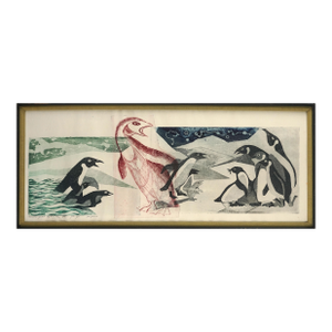 Mid Century Wood Cut -- Wild Penguins 13/33 by Hannah Yakin