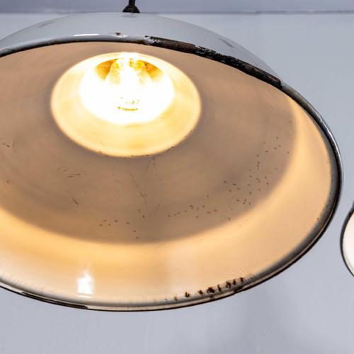 Textile Industrial Grey Enamelled Pendant Lamp from Benjamin, 1950s For Sale - Image 7 of 10
