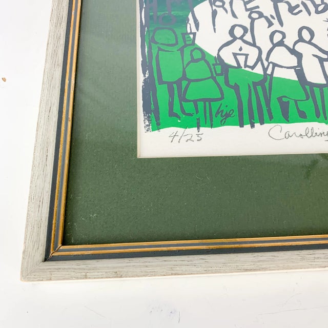 1980s Vintage Christmas Caroling on Circle Henry J Evans Print 1984 Signed Framed For Sale - Image 5 of 8